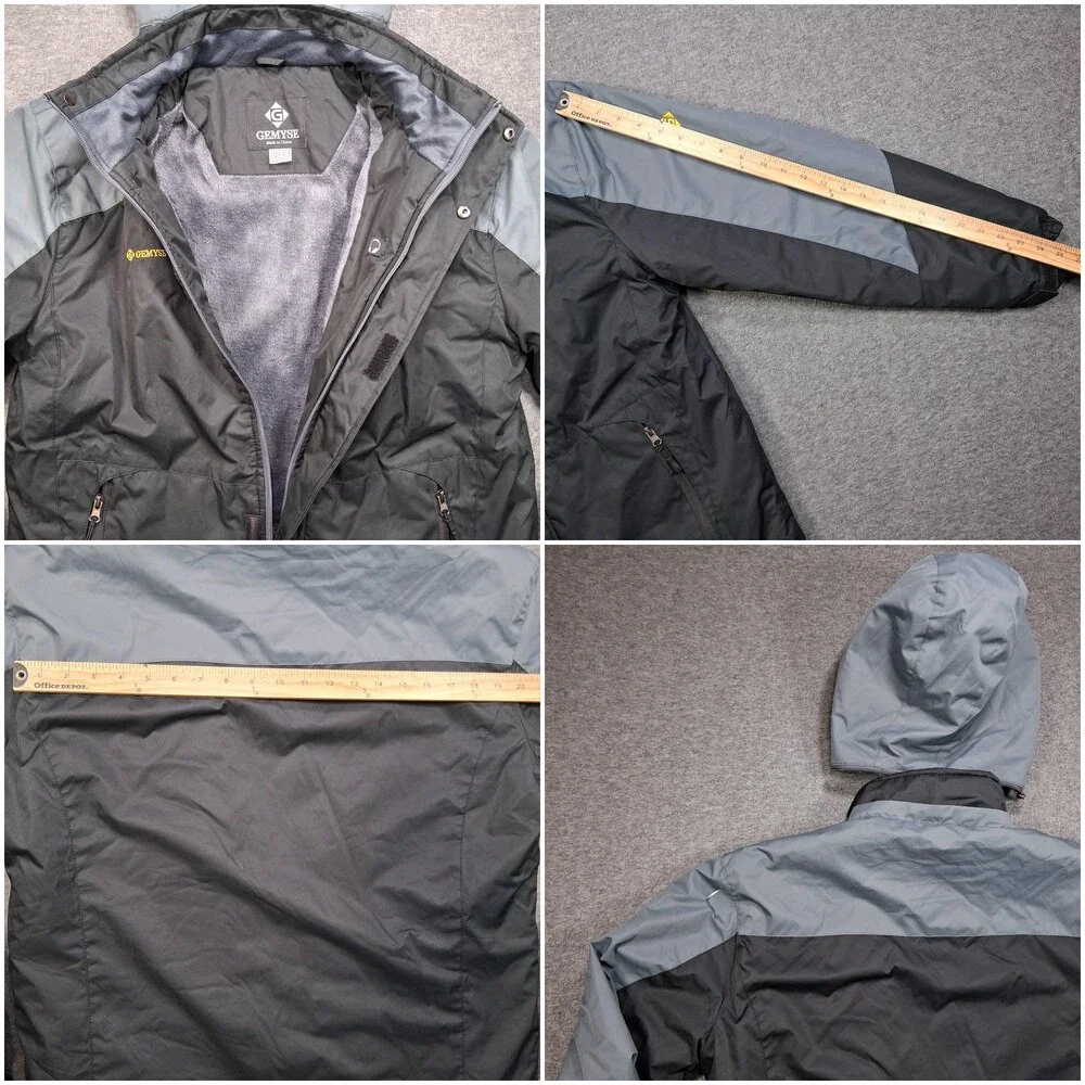 GEMYSE Jacket Mens Medium Gray Colorblock Hooded Ski Snowboard Fleece Lined